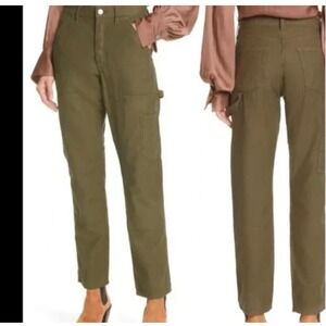 FRAME Le Slouch Short Carpenter Pant Size 24 Green Utility Workwear